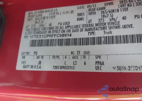 2015 Ford F-150 Xlt from USA, damaged, VIN 1FTEX1CP6FFC68914